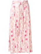 Elisabetta Franchi Belted Lettering Print Midi Skirt - Pink