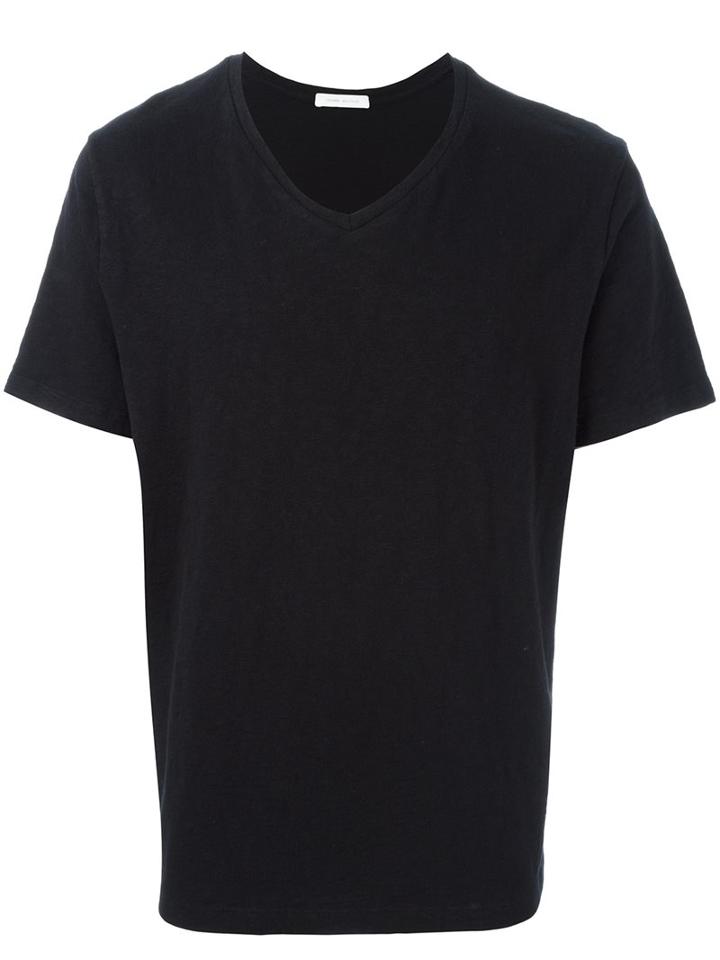 Pierre Balmain V-neck Plain T-shirt, Men's, Size: 48, Black, Cotton