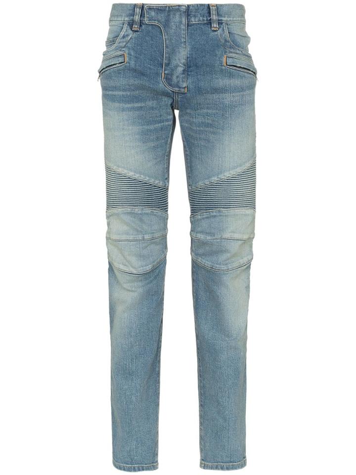 Balmain Biker Cotton-blend Jeans - Blue