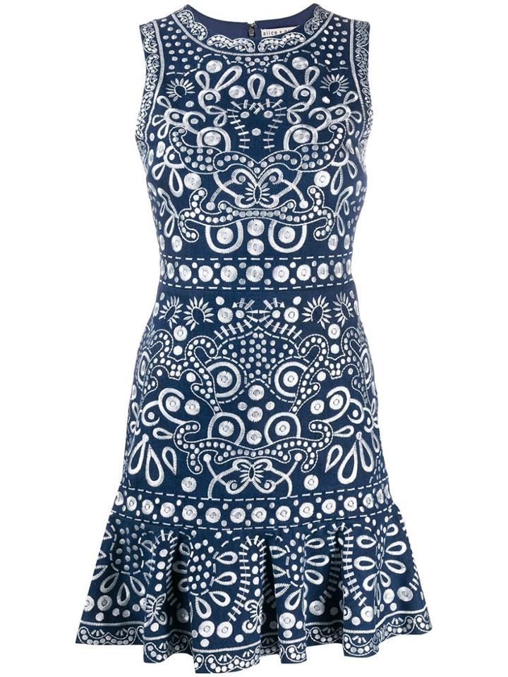 Alice+olivia Embroidered Fitted Dress - Blue
