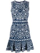 Alice+olivia Embroidered Fitted Dress - Blue