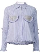 Sandy Liang Striped Ruffled Detailing Shirt, Women's, Size: 38, Blue, Cotton