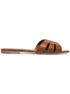 Saint Laurent Brown Nu Pieds Flat Woven Leather Sandals