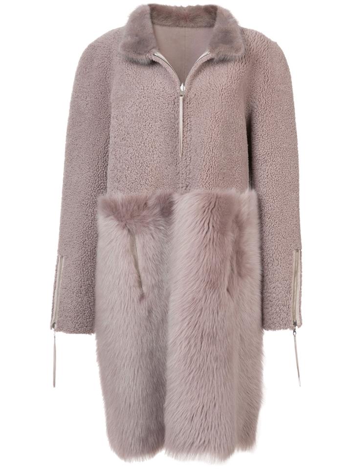 Oscar De La Renta Zipped Fur Coat - Pink & Purple