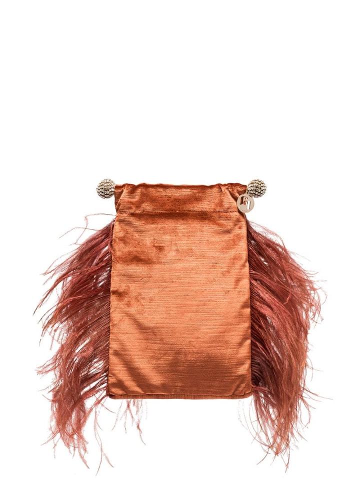 Rosantica Athos Feather Detail Clutch - Brown