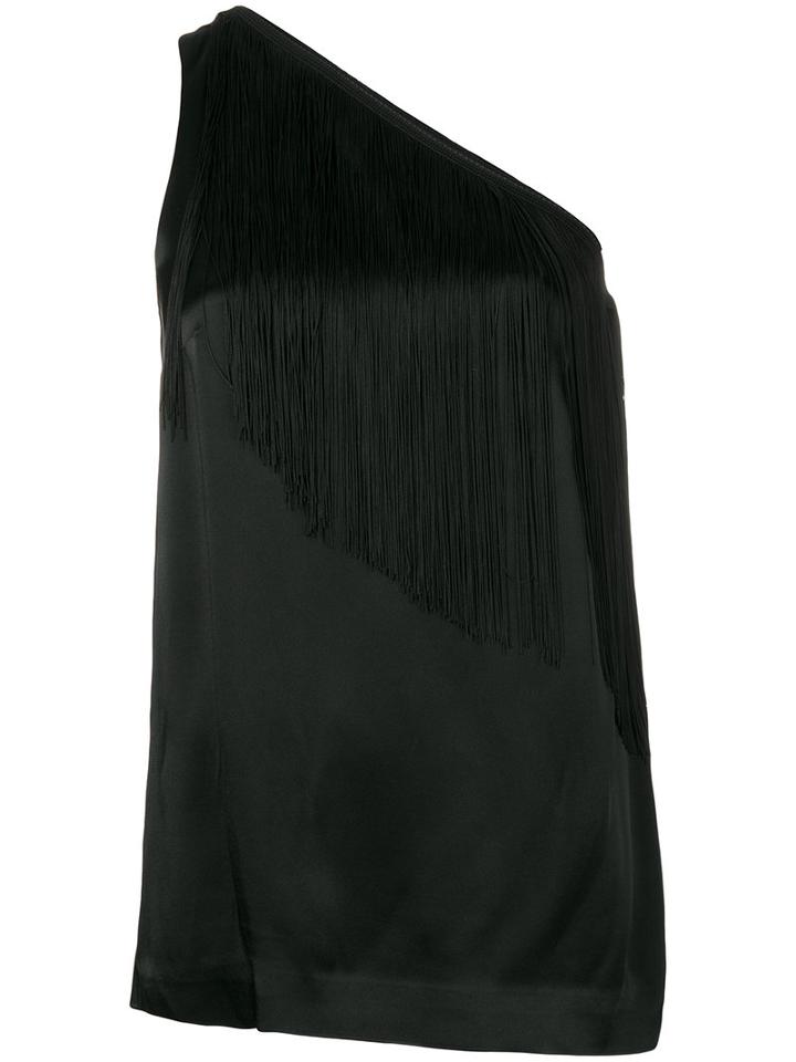 Stella Mccartney - Fringed One-shoulder Top - Women - Acetate/viscose - 42, Black, Acetate/viscose