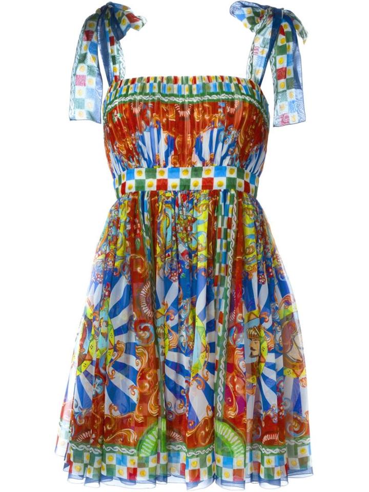 Dolce & Gabbana Carretto Siciliano Print Sundress, Women's, Size: 40, Silk/spandex/elastane