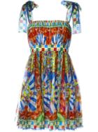 Dolce & Gabbana Carretto Siciliano Print Sundress, Women's, Size: 40, Silk/spandex/elastane