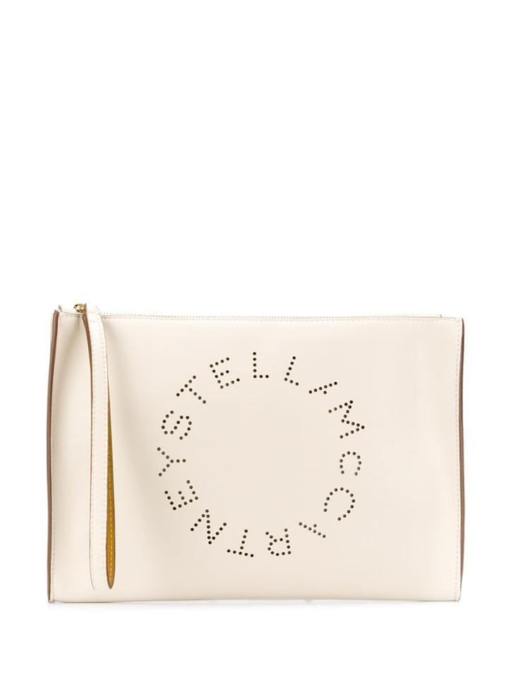 Stella Mccartney Large Perforated-logo Clutch - White
