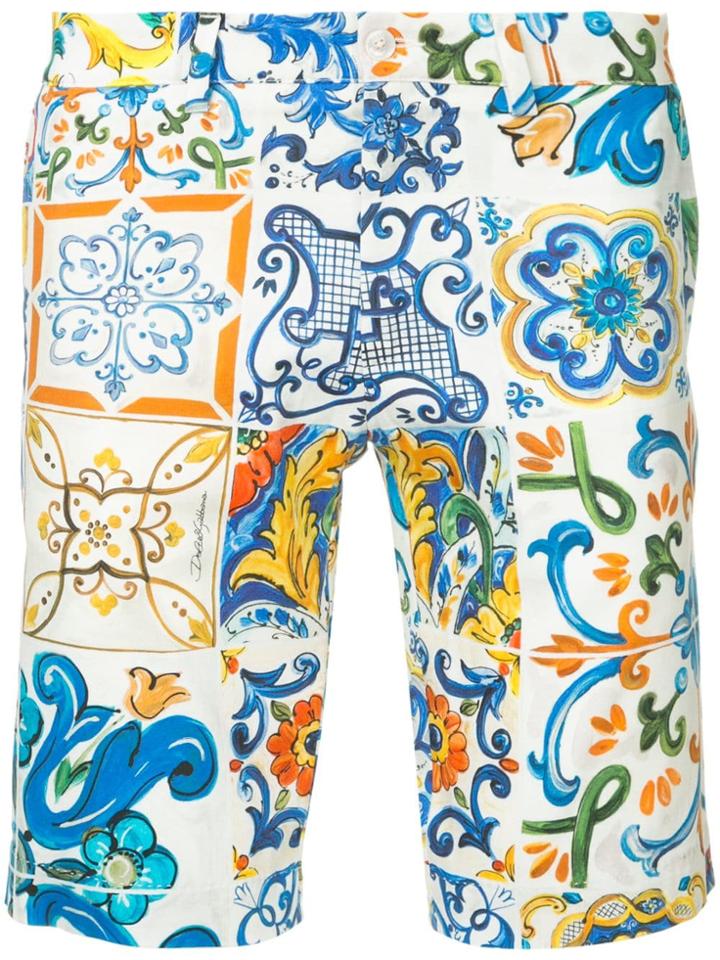 Dolce & Gabbana Sicilian Print Fitted Shorts - White