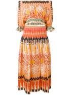 Temperley London - Printed Off Shoulder Dress - Women - Silk - 8, Yellow/orange, Silk