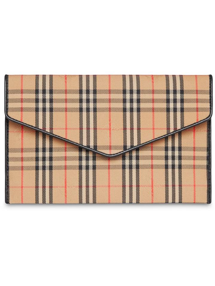 Burberry Medium 1983 Check And Leather Envelope Pouch - Neutrals
