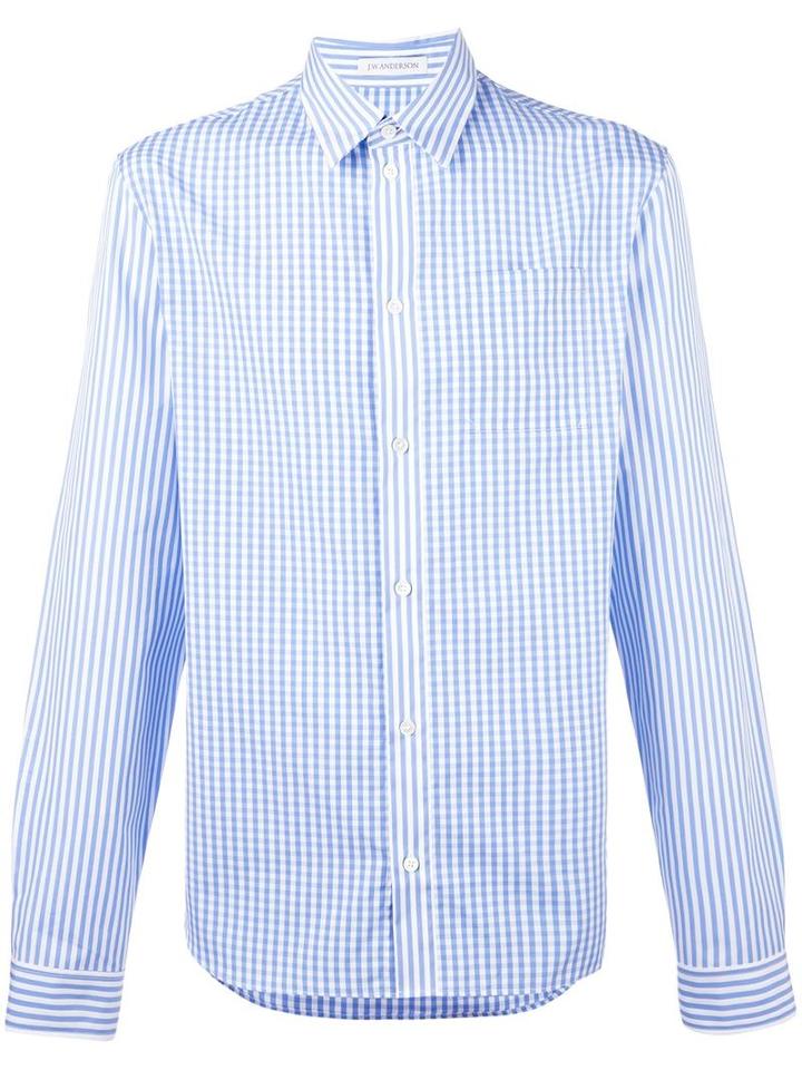J.w.anderson Plaid Shirt, Men's, Size: 48, Blue, Cotton