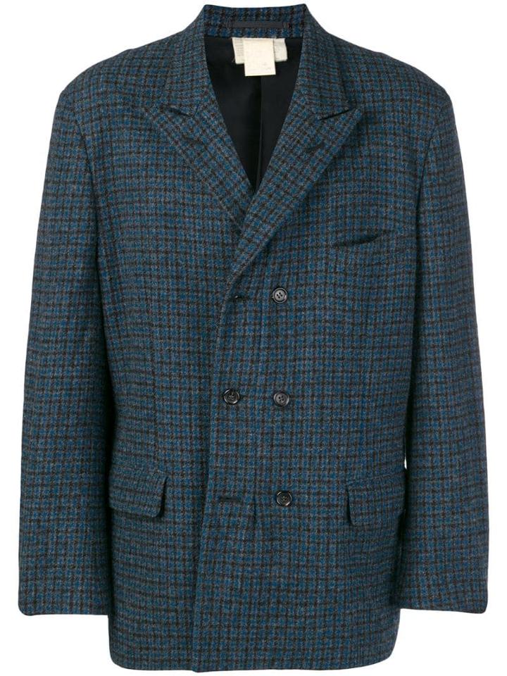 Comme Des Garçons Pre-owned Checked Double Breasted Jacket - Blue