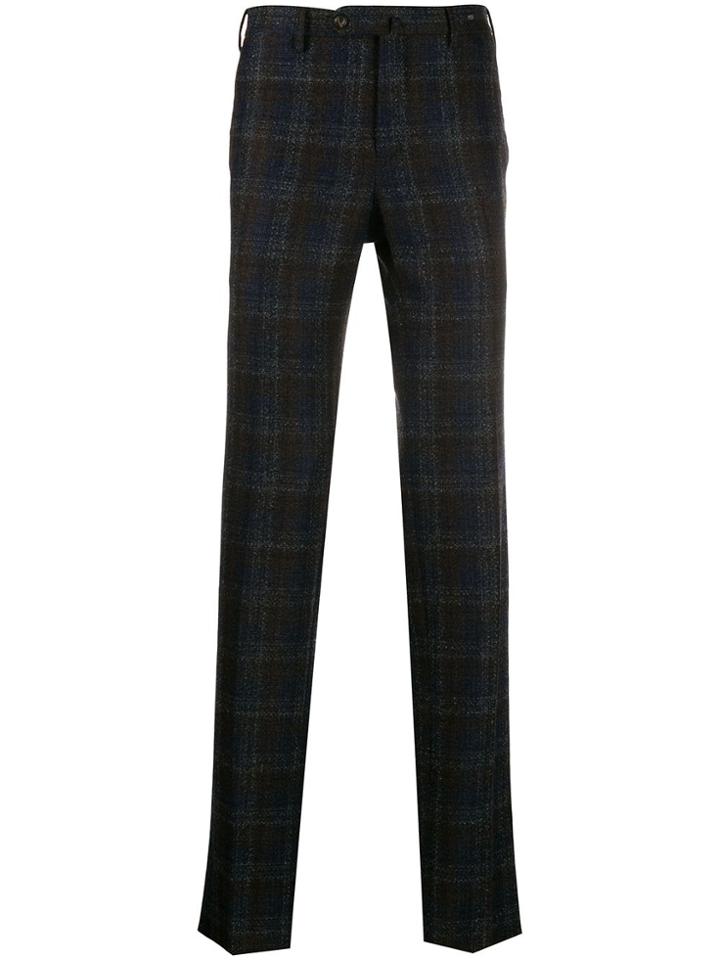 Pt01 Check Pattern Straight Leg Trousers - Blue