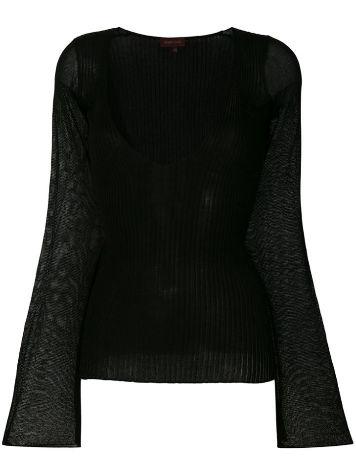 Romeo Gigli Vintage Deep V-neck Top - Black