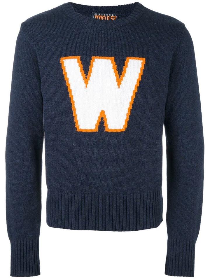Walter Van Beirendonck Pre-owned 'w' Logo Knit Jumper - Blue