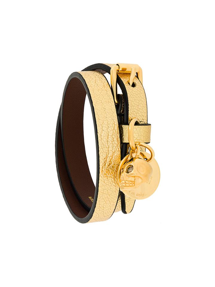 Alexander Mcqueen Double Wrap Skull Bracelet - Metallic