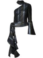 Christian Siriano - Asymmetric Lurex Stripe Top - Women - Silk/cotton/acrylic/metallic Fibre - 4, Black, Silk/cotton/acrylic/metallic Fibre