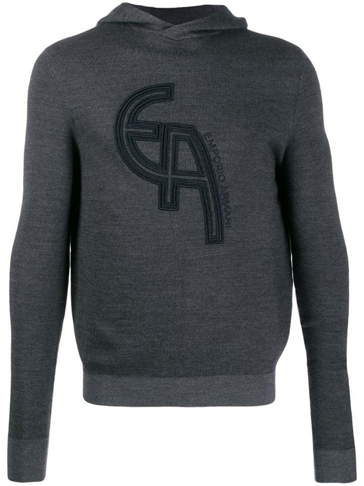 Emporio Armani Logo Embroidered Hoodie - Grey