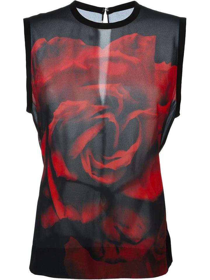 Mcq Alexander Mcqueen Rose Print Sheer Top