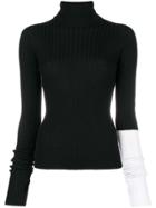Circus Hotel Contrasting Sleeve Knit Top - Black