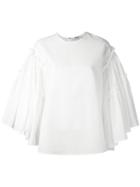Msgm - Ruffled Sleeve Top - Women - Cotton/polyester - 38, Women's, White, Cotton/polyester