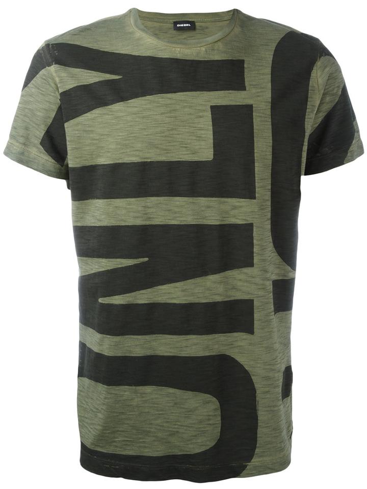 Diesel Printed Slogan T-shirt, Men's, Size: Large, Green, Cotton