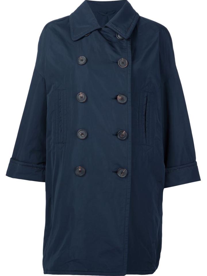 Brunello Cucinelli Oversized Double-breasted Coat, Women's, Size: 38, Blue, Polyester/silk