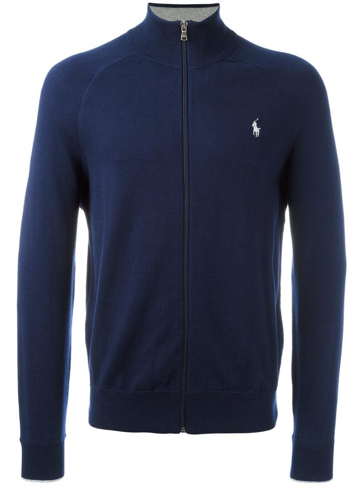 Polo Ralph Lauren Embroidered Logo Zip Up Cardigan, Men's, Size: Large, Blue, Cotton