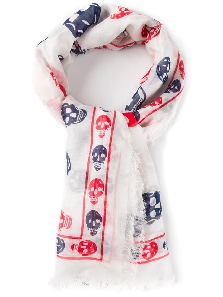 Alexander Mcqueen Skull Print Scarf, Women's, White, Modal/silk