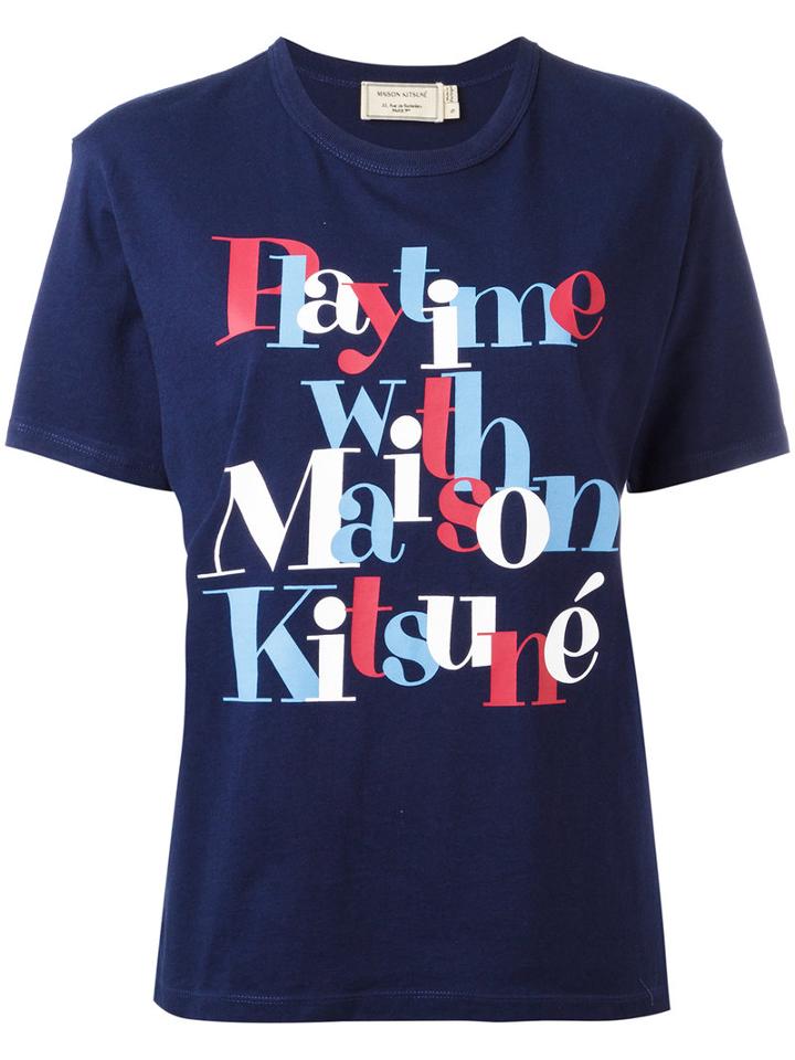 Maison Kitsuné 'playtime' Print T-shirt, Women's, Size: Small, Blue, Cotton