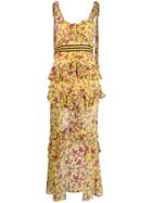 For Love And Lemons Floral Print Layered Dress - Yellow