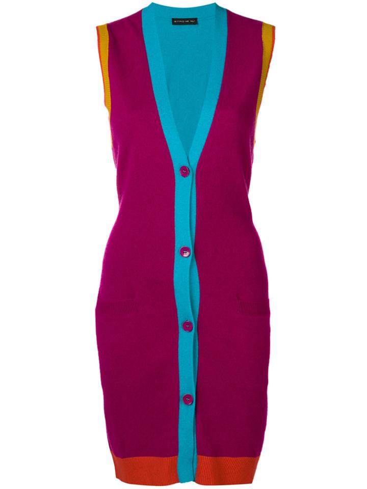 Etro Sleeveless Long-line Cardigan - Pink & Purple