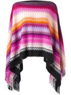 Missoni Striped Knit Poncho, Women's, Pink/purple, Acrylic/wool