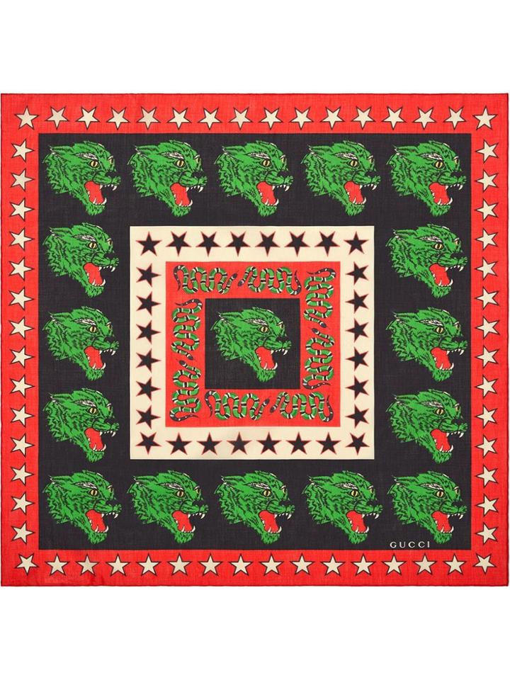 Gucci Cotton Carré With Symbols Print - Red