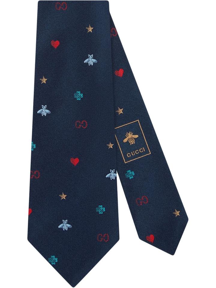 Gucci Silk Tie With Symbols - Blue
