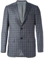 Brioni Check Print Blazer, Men's, Size: 48, Grey, Silk/cupro/cashmere