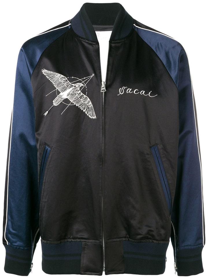 Sacai Eagle Embroidered Bomber Jacket - Black