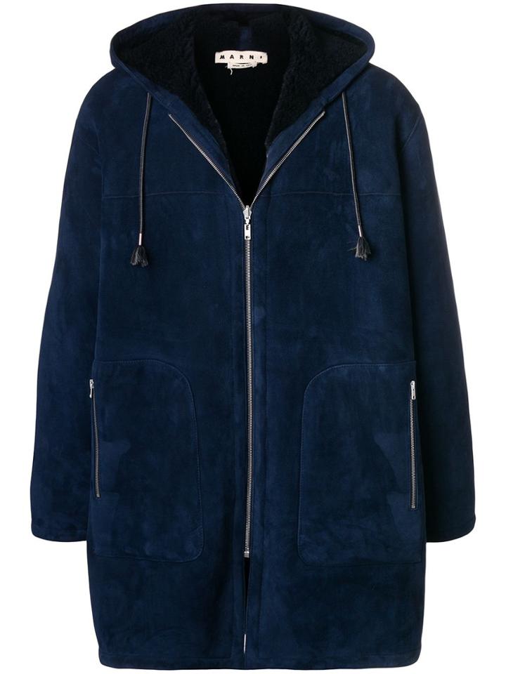 Marni Hooded Suede Coat - Blue