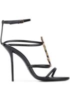 Saint Laurent Monogram Logo Plaque Sandals - Black