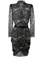 Alexander Mcqueen Draped Lace Dress, Women's, Size: 42, Black, Cotton/polyamide/silk/silk