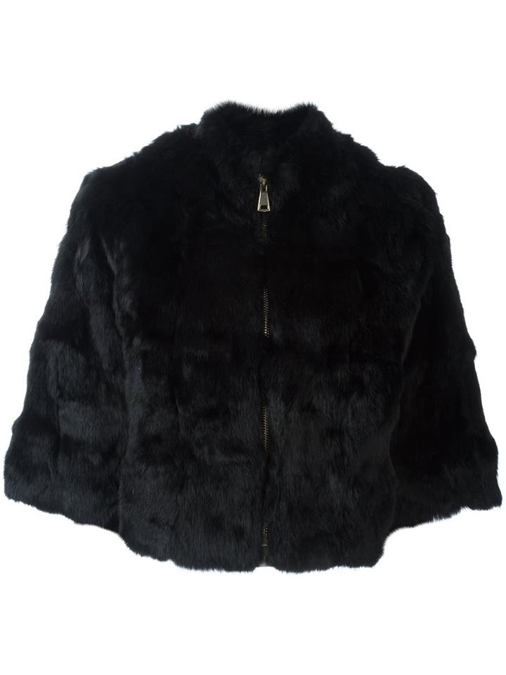 Blugirl Zip-up Fur Jacket, Women's, Size: 40, Black, Rabbit Fur/polyester