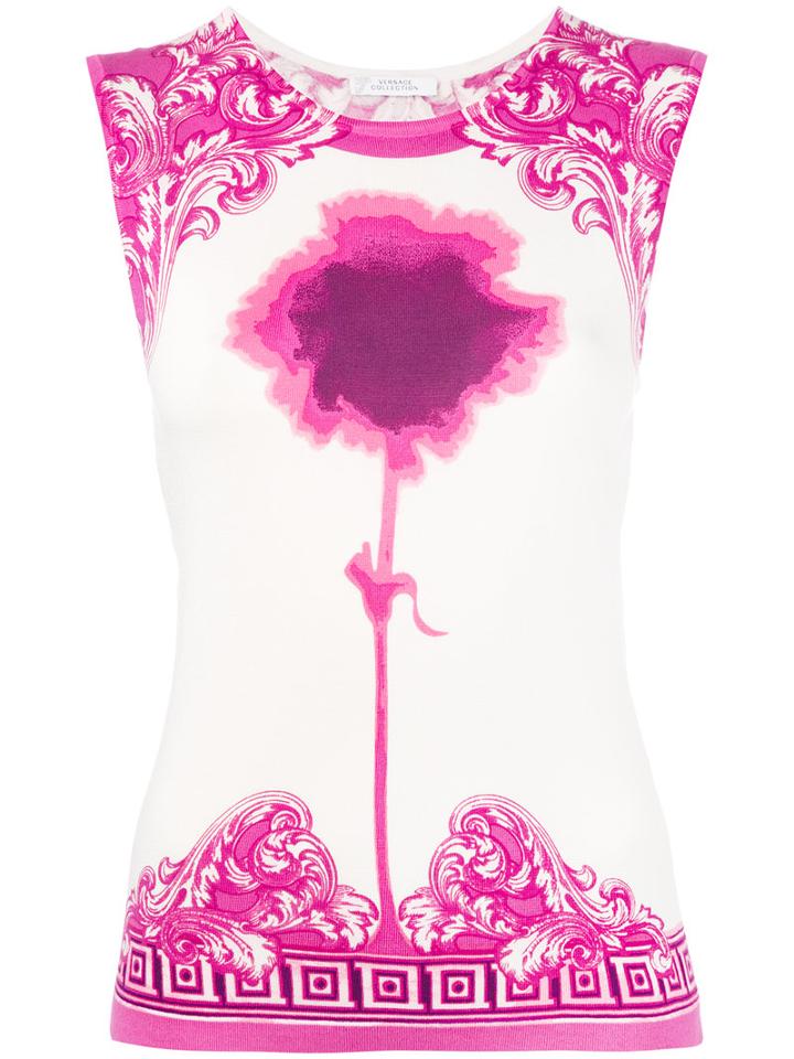 Versace Collection - Flower Print Knit Top - Women - Silk/spandex/elastane - 40, White, Silk/spandex/elastane