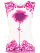 Versace Collection - Flower Print Knit Top - Women - Silk/spandex/elastane - 40, White, Silk/spandex/elastane