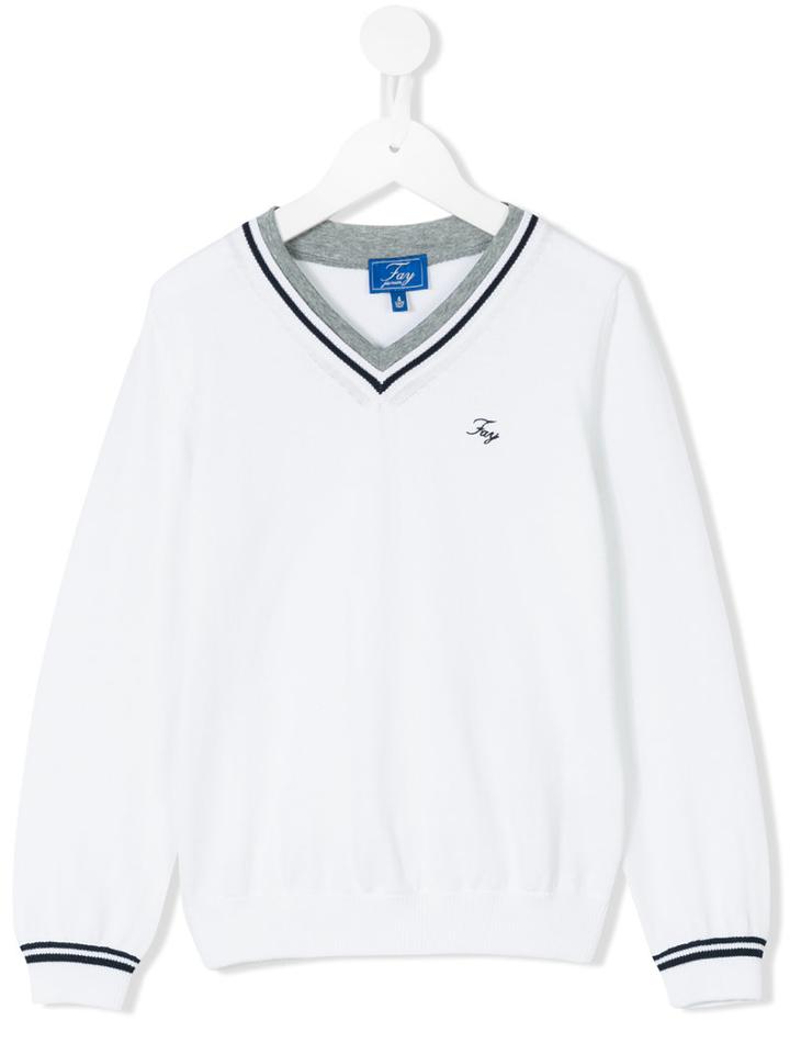 Fay Kids - V-neck Polo Sweater - Kids - Cotton - 4 Yrs, White