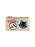 Miu Miu Badge Embroidered Pouch, Women's, Grey, Leather