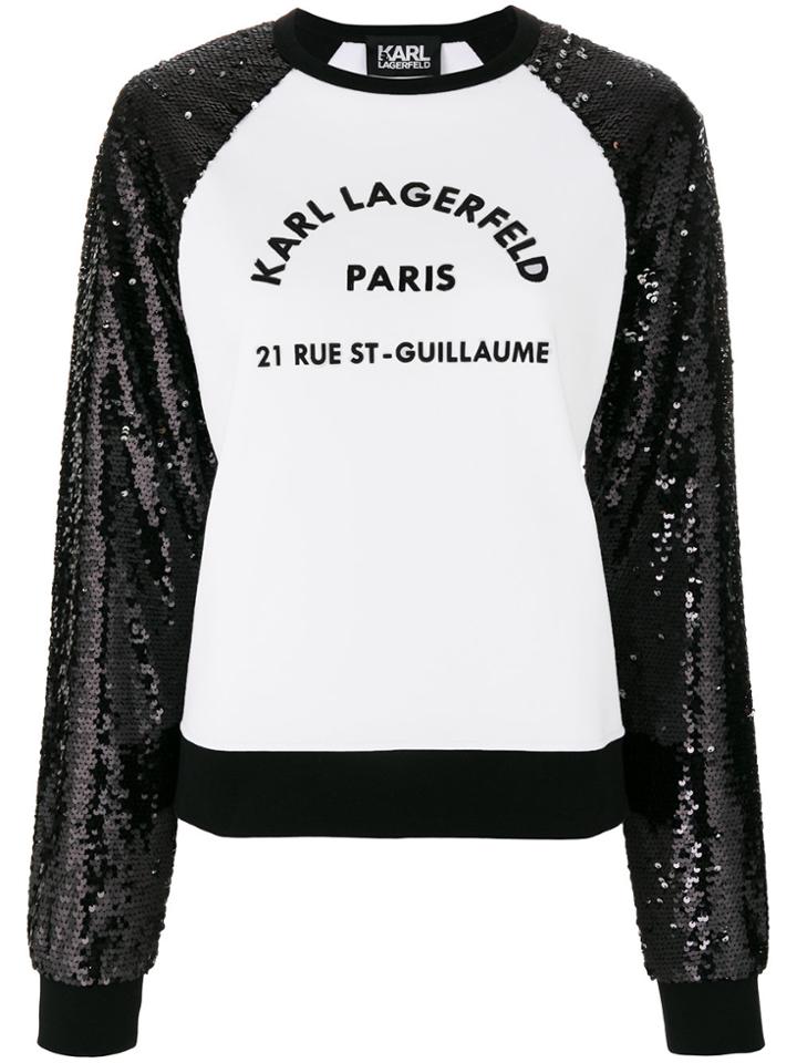 Karl Lagerfeld Sequin Sleeve Logo Sweatshirt - White