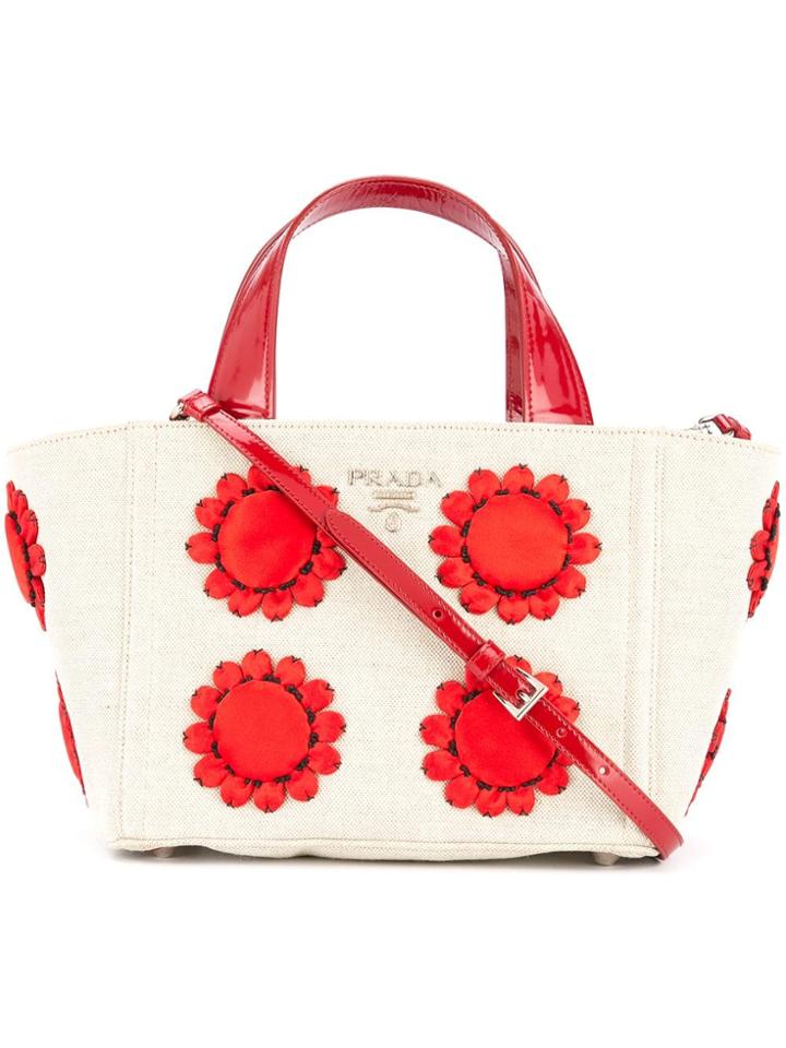 Prada Vintage Mistolino Floral Basket Tote - White