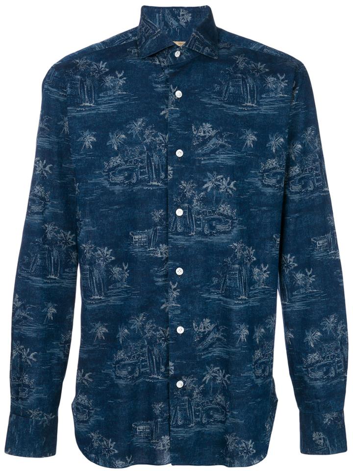 Barba Palm Tree Print Shirt - Blue